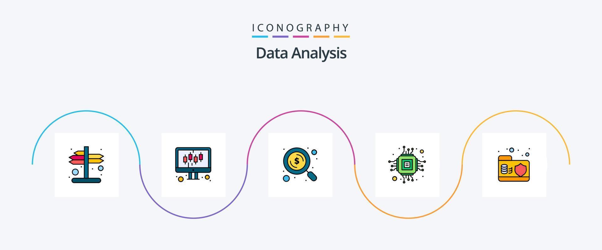 Data Analysis Line Filled Flat 5 Icon Pack Including data. microchip. dollar. hardware. chip vector