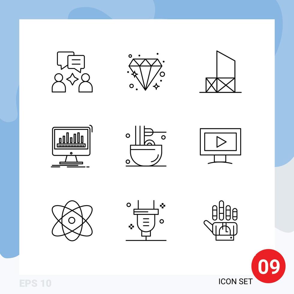 Universal Icon Symbols Group of 9 Modern Outlines of drinks stats lifeguard data processing Editable Vector Design Elements