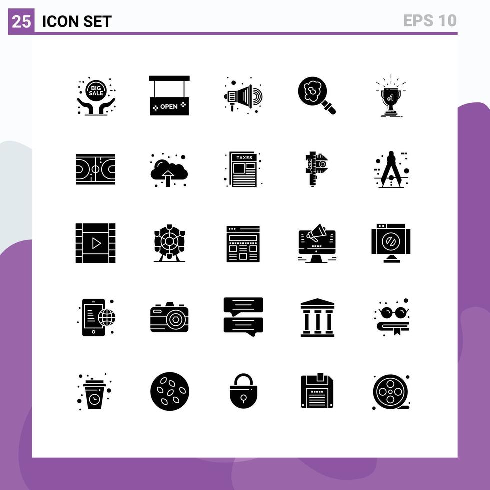 Pictogram Set of 25 Simple Solid Glyphs of win award salon pollution search Editable Vector Design Elements