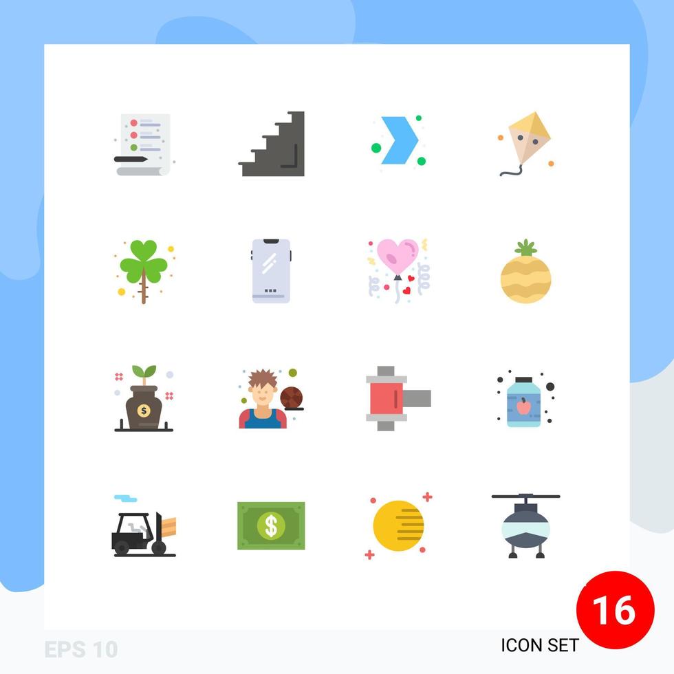Universal Icon Symbols Group of 16 Modern Flat Colors of leaf spring arrow kite fly Editable Pack of Creative Vector Design Elements