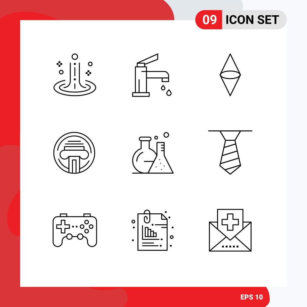 Modern Set of 9 Outlines Pictograph of tube typewriter shower type money Editable Vector Design Elements