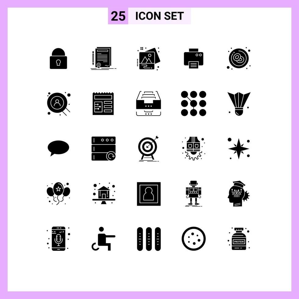25 Universal Solid Glyph Signs Symbols of blood printed document print art Editable Vector Design Elements