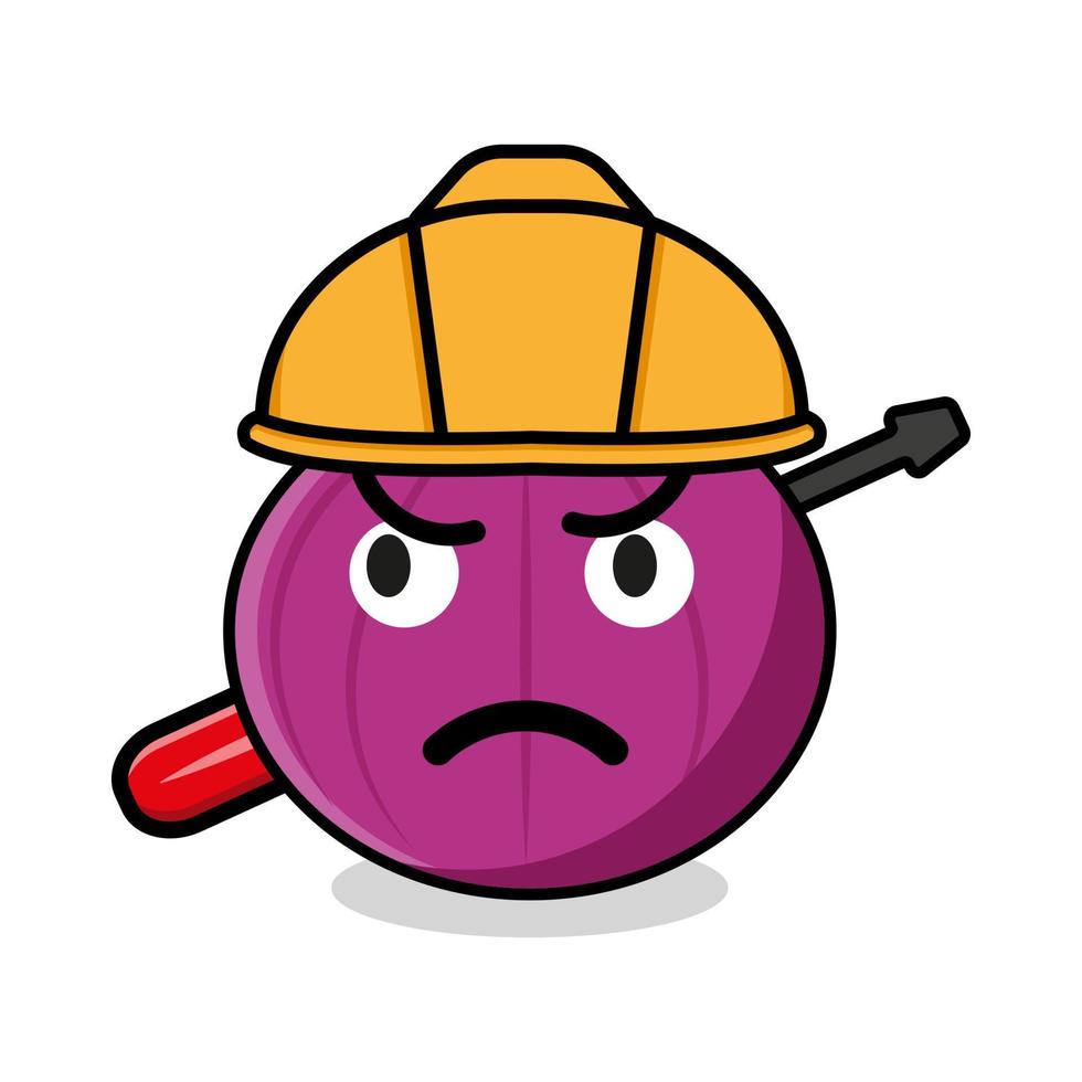 Cute onion construction workers angry cartoon Vector Icon Illustration. plant cooking Icon Concept Isolated free Vector. Flat Cartoon Style free Vector Free Vector