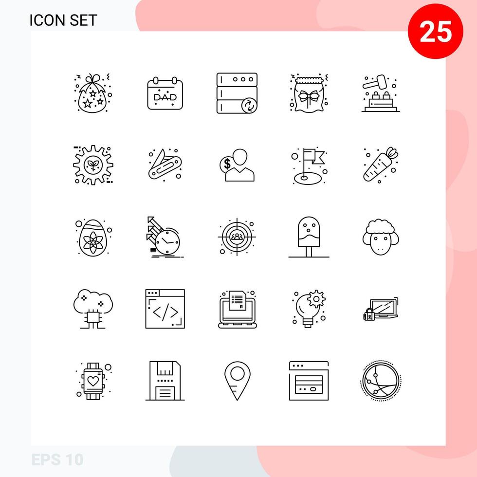 grupo de 25 líneas de signos y símbolos para el juego regalo día del padre bolsa de navidad elementos de diseño vectorial editables vector