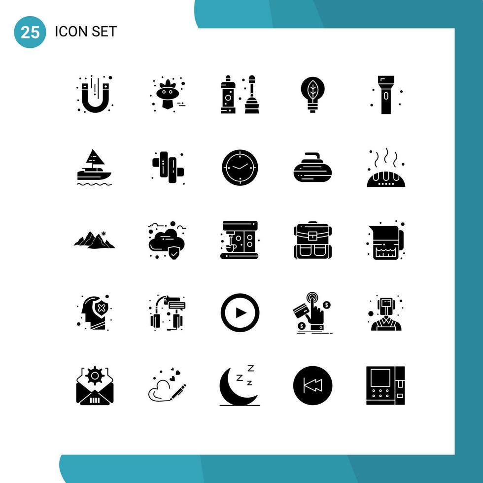 25 Universal Solid Glyph Signs Symbols of electronics bulb bathroom power nature Editable Vector Design Elements