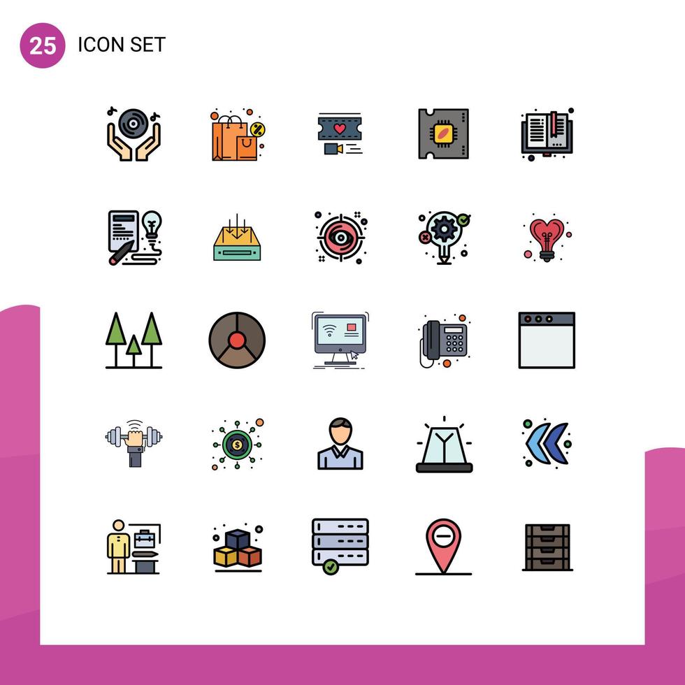 Modern Set of 25 Filled line Flat Colors and symbols such as back to school processor tax microchip wedding Editable Vector Design Elements