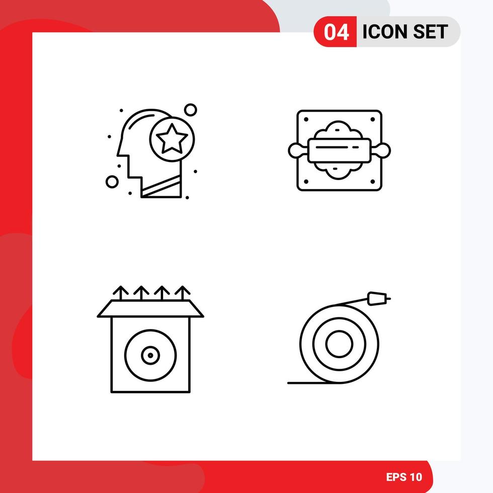 4 Universal Line Signs Symbols of head cd star baking product Editable Vector Design Elements