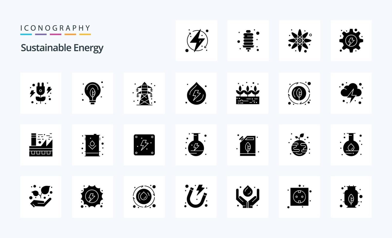 paquete de iconos de 25 glifos sólidos de energía sostenible vector