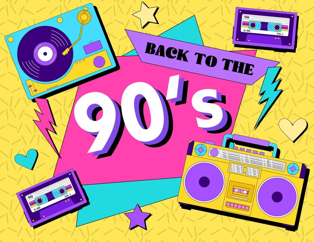 volver a los 90. joven para siempre. la etiqueta de estilo de los 90. vamos a la fiesta retro de los 90's. ilustración vectorial vector