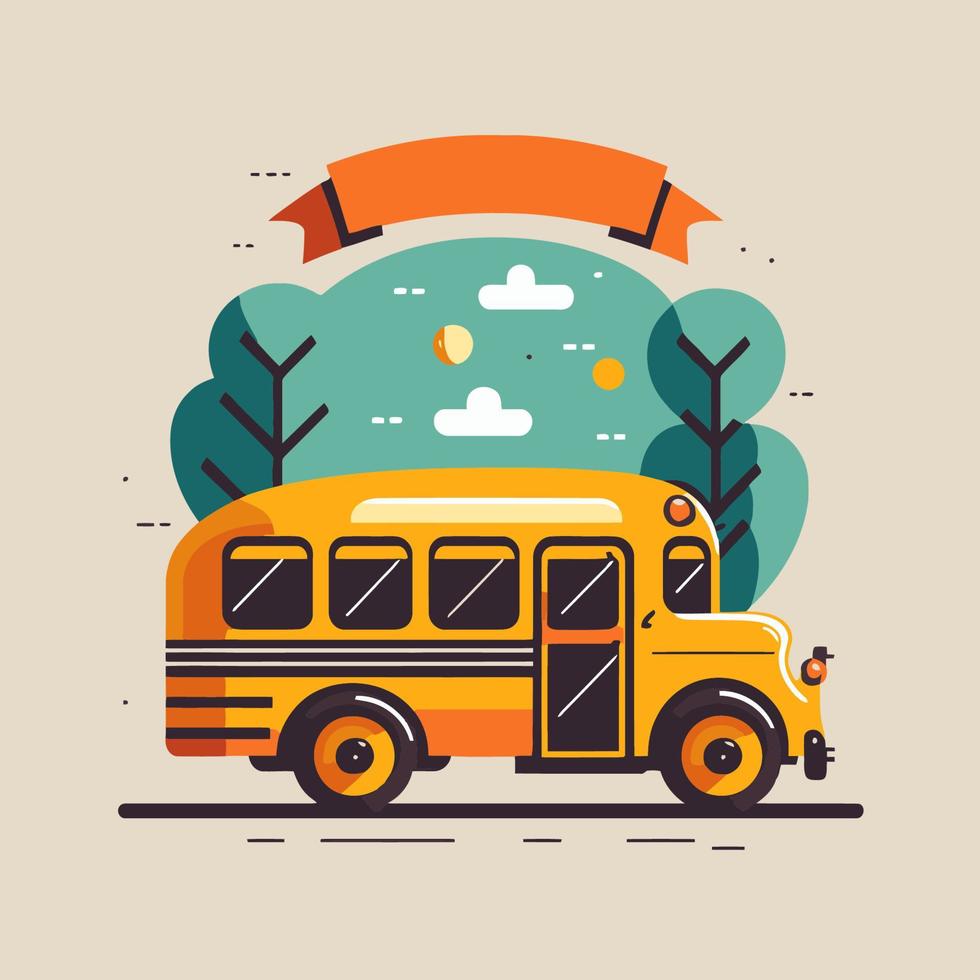 ilustración de logotipo de icono de vector de color plano de autobús escolar amarillo