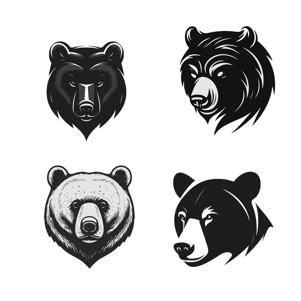 black white Grizzly bear Logo or polar bear head face silhouette logo vector