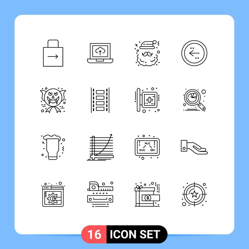 Editable Vector Line Pack of 16 Simple Outlines of left circle christmas back claus Editable Vector Design Elements