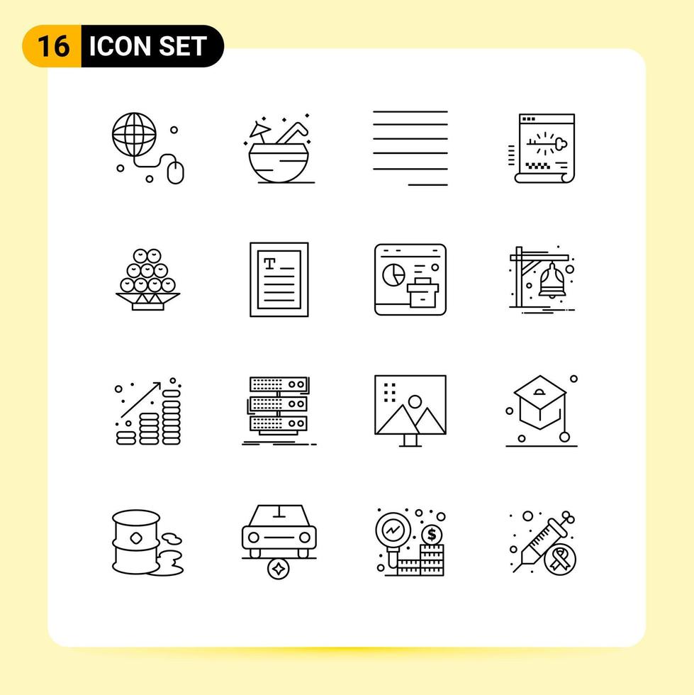 Set of 16 Modern UI Icons Symbols Signs for china food left password login Editable Vector Design Elements