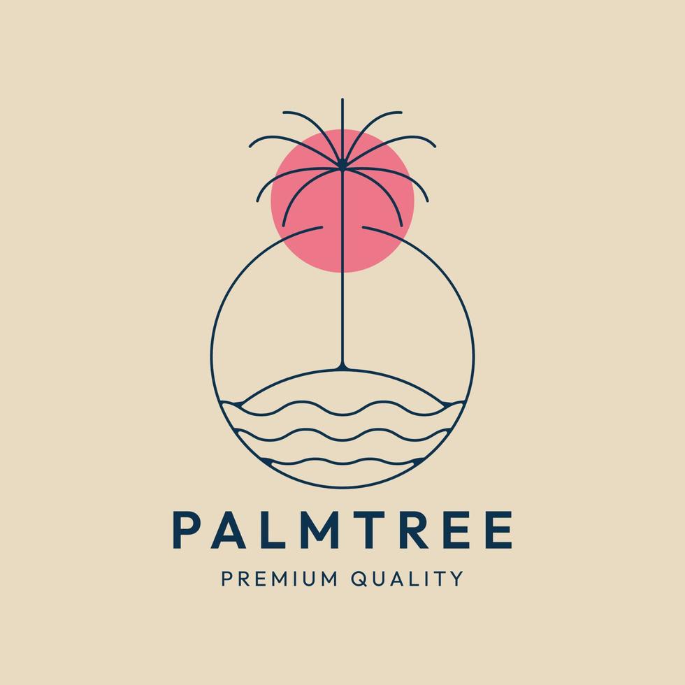 palm tree  line art logo minimalist vector symbol with sunlight illustration design