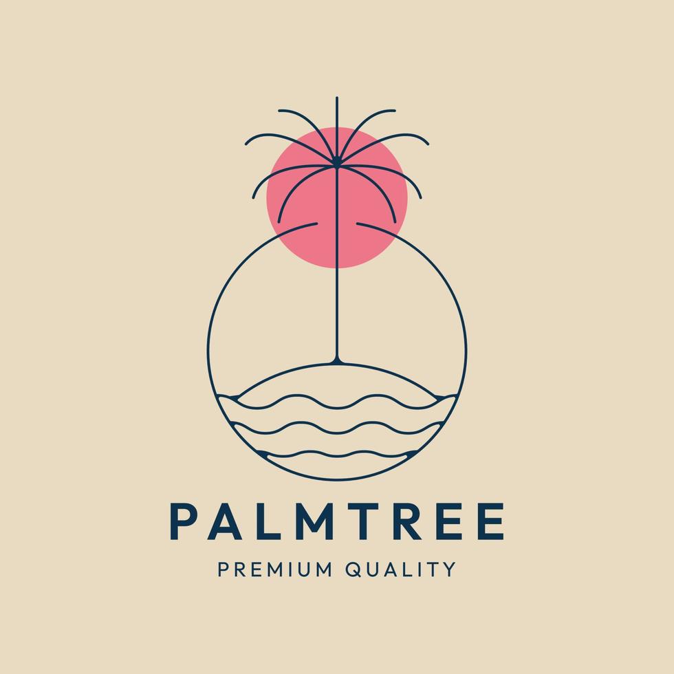 palmera línea arte logo minimalista vector símbolo con luz solar ilustración diseño