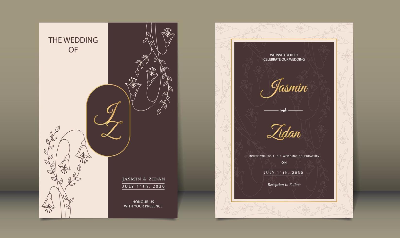 Luxury wedding invitation line style minimalist floral premium vector