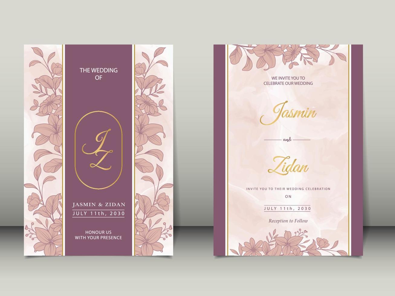 vector premium floral minimalista de estilo de línea de invitación de boda de lujo con fondo de acuarela