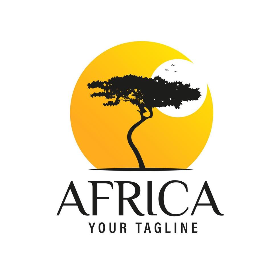 Africa Logo Design Vector Template Sunrise African Acacia Forest Logo Design