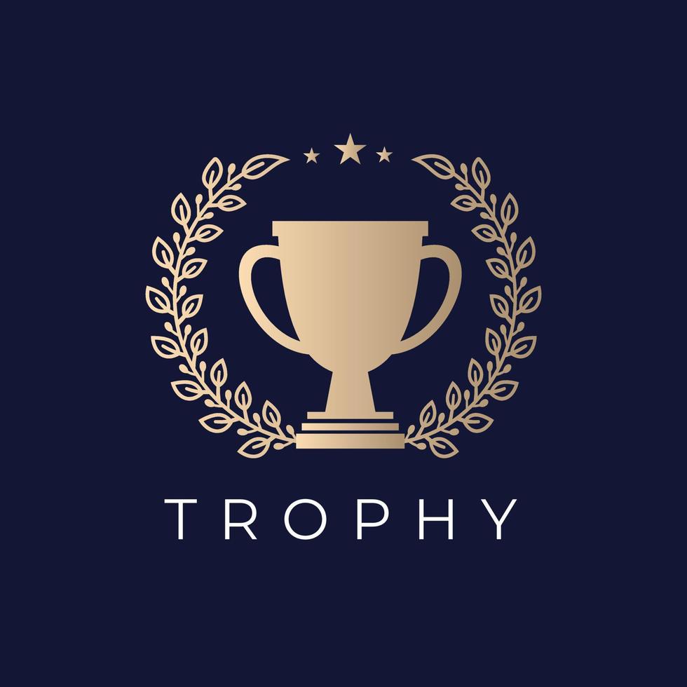 Gold, bronze Award Trophy with swirl laurel wreath, twigs and floral ornament for sport design, logo design vector