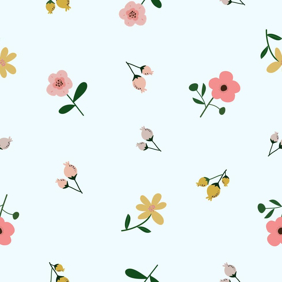 lindo patrón floral vintage dibujado a mano sin costuras en la ilustración de vector de fondo rosa para moda, tela, papel tapiz y diseño de impresión