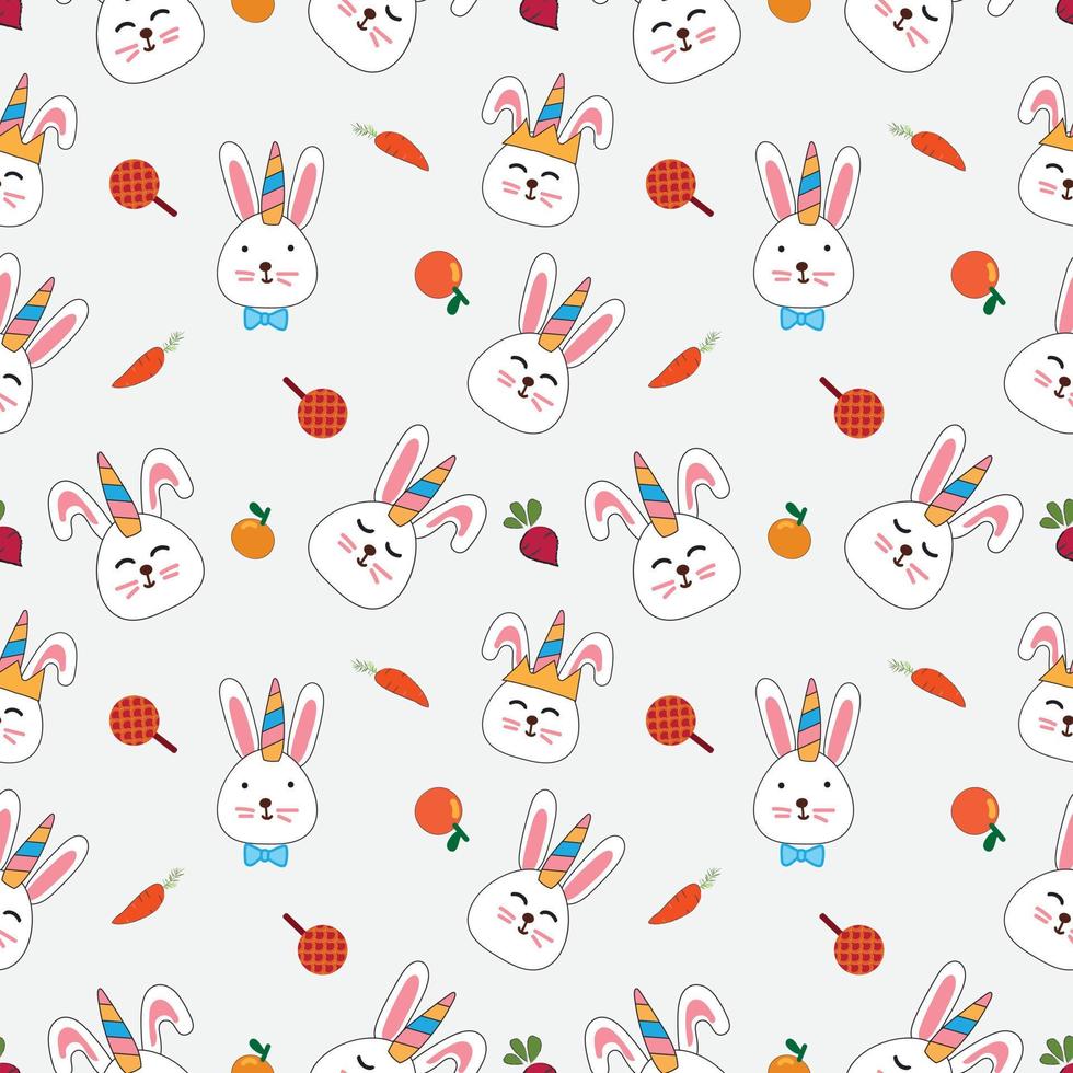 Cute hand drawn rabbit unicorn cartoon seamless pattern backround. for greeting ,congratulations,invitation card and wrapping. vector