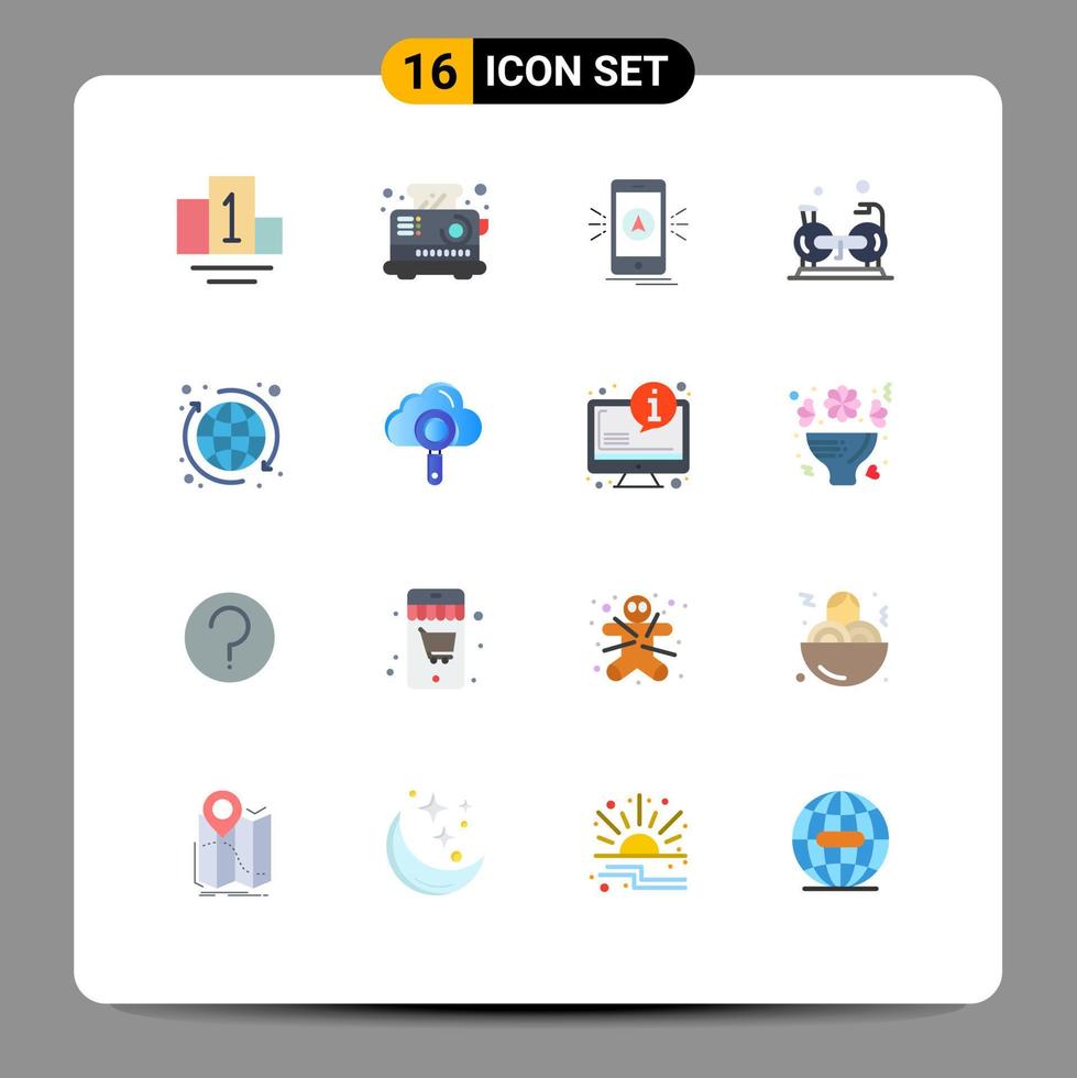Pictogram Set of 16 Simple Flat Colors of seo cardio camping gym exercise Editable Pack of Creative Vector Design Elements