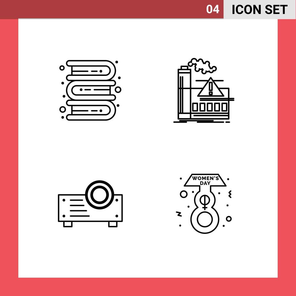 Set of 4 Modern UI Icons Symbols Signs for books device learning air projector Editable Vector Design Elements