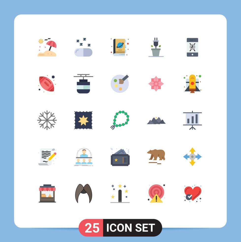 25 Universal Flat Color Signs Symbols of phone alert planet alarm plant Editable Vector Design Elements