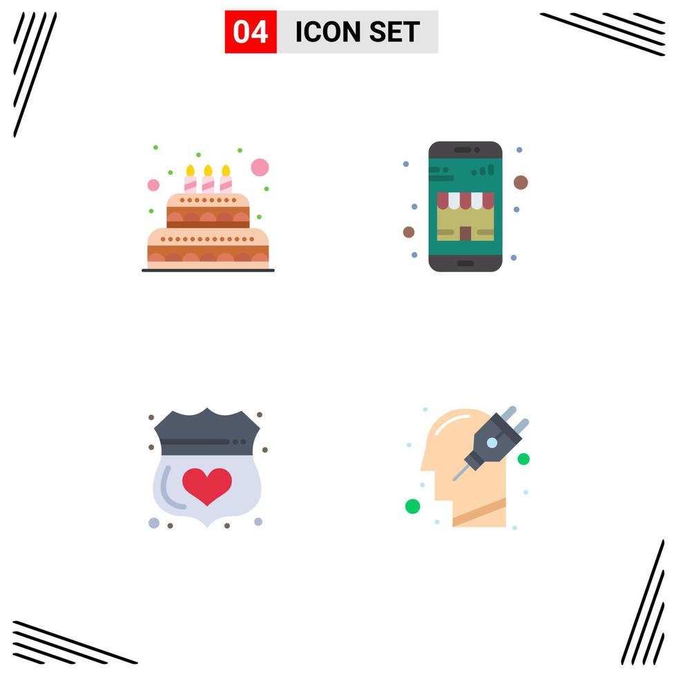 Group of 4 Modern Flat Icons Set for cake medical candle online shop secure Editable Vector Design Elements