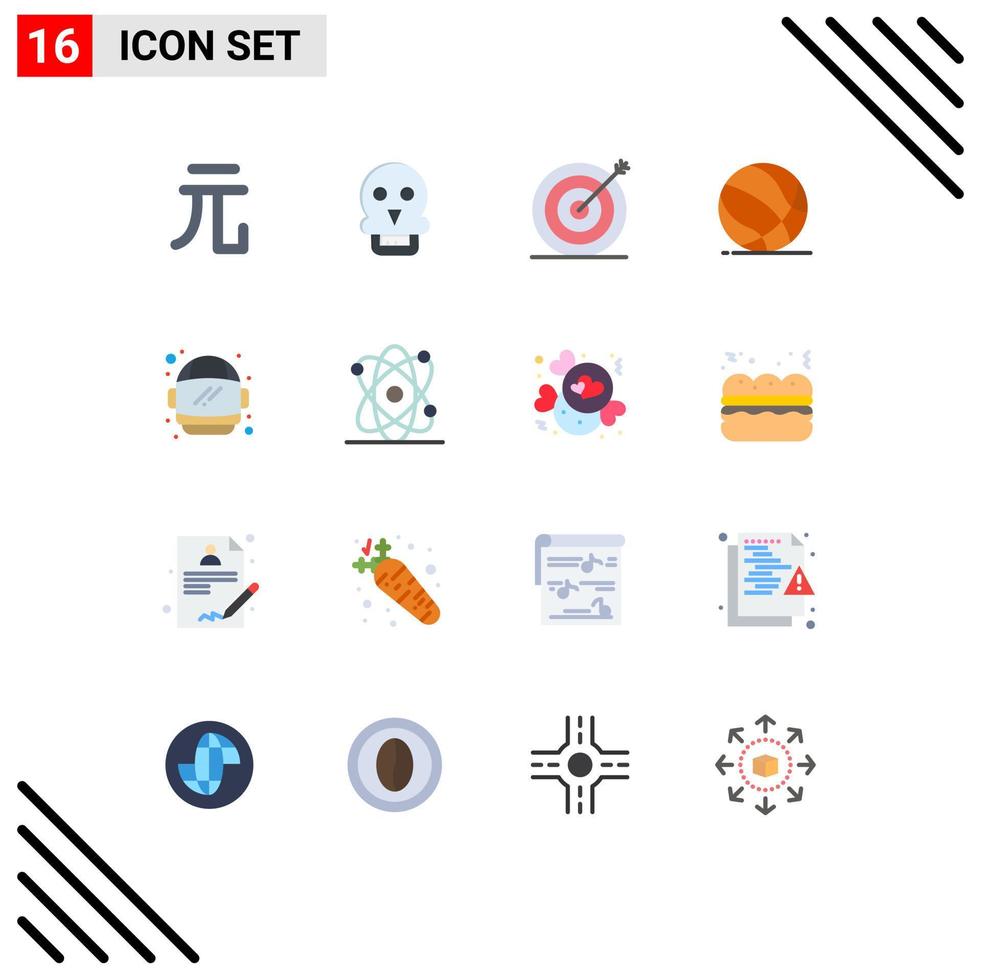 Group of 16 Flat Colors Signs and Symbols for helmet basket ball goal sport basket Editable Pack of Creative Vector Design Elements