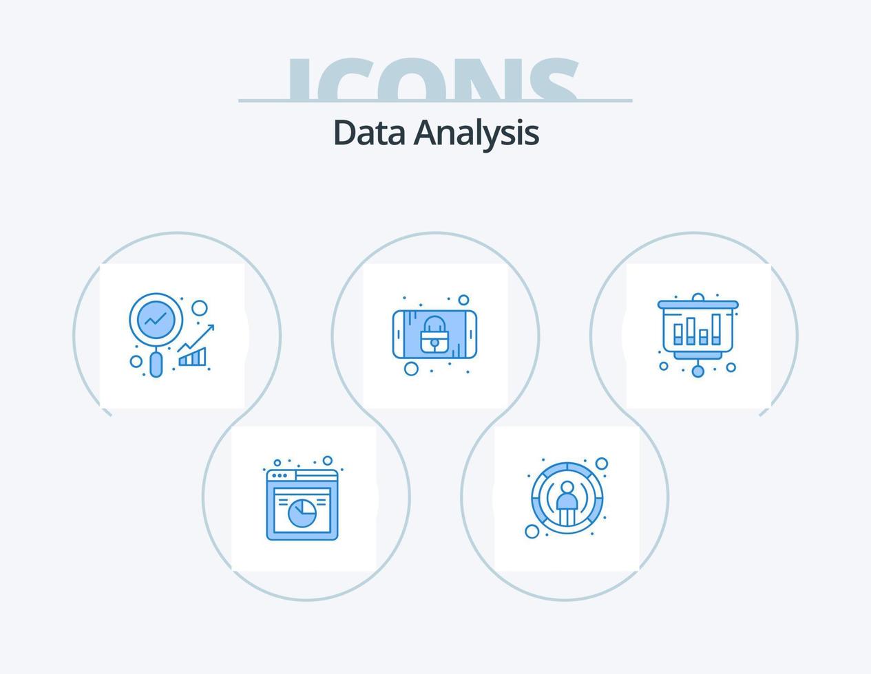 Data Analysis Blue Icon Pack 5 Icon Design. graph. data security. analysis. lock. data vector