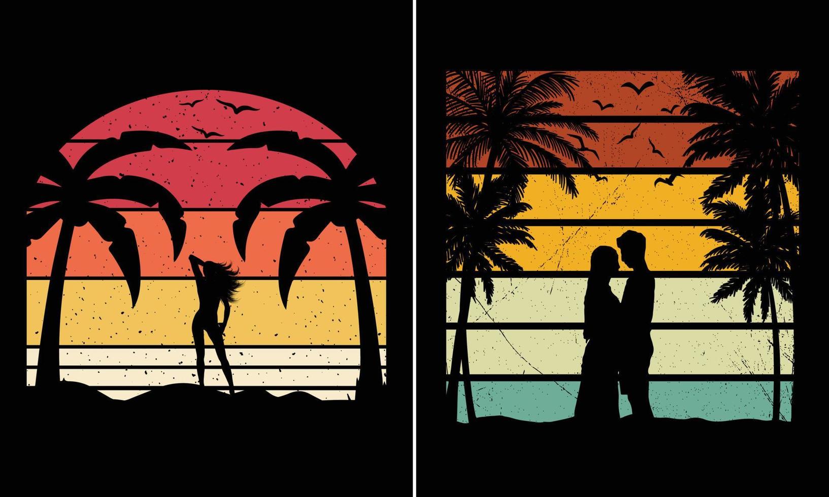 Retro Vintage Sunset Summer T-shirt Graphic For Pod Sites, Summer Beach T-shirt Designs vector