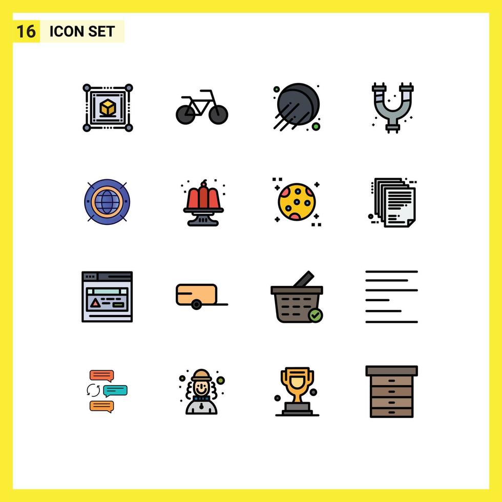 Pack of 16 creative Flat Color Filled Lines of cake computing mechanical world internet Editable Creative Vector Design Elements