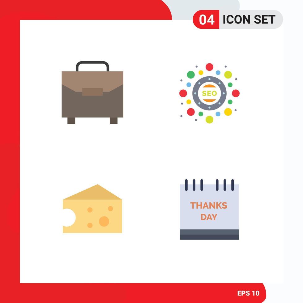 Editable Vector Line Pack of 4 Simple Flat Icons of digital cheese bag seo calendar Editable Vector Design Elements