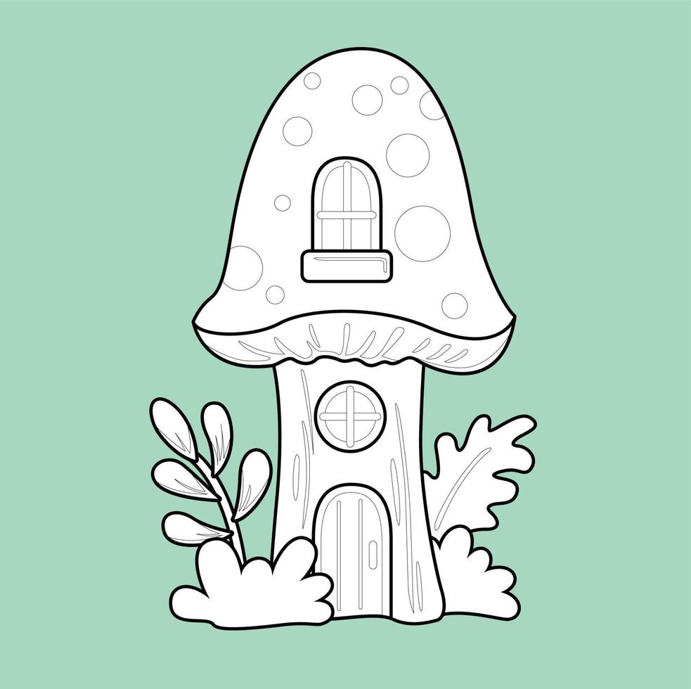 Cute Mushroom House Digital Stamp vector