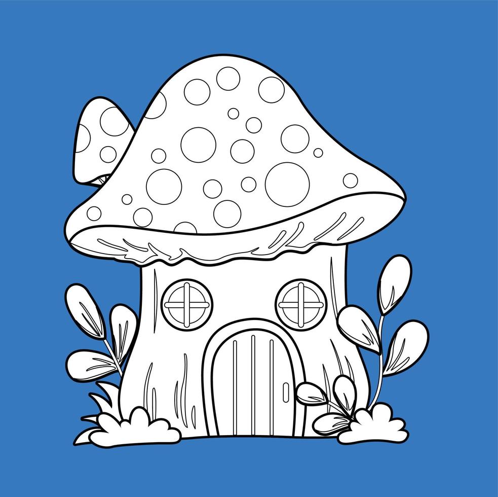 Cute Mushroom House Digital Stamp vector