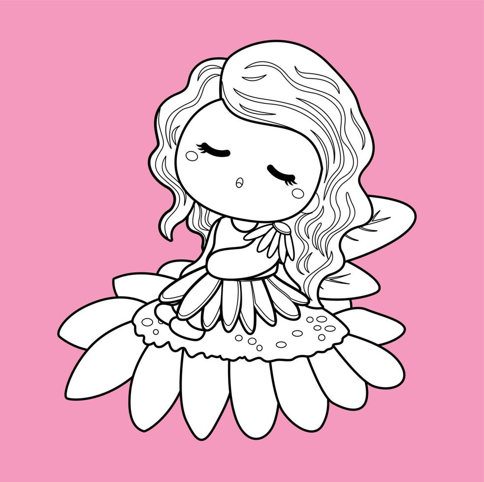 Cute Garden Fairy Fairies Digital Stamp Outline vector