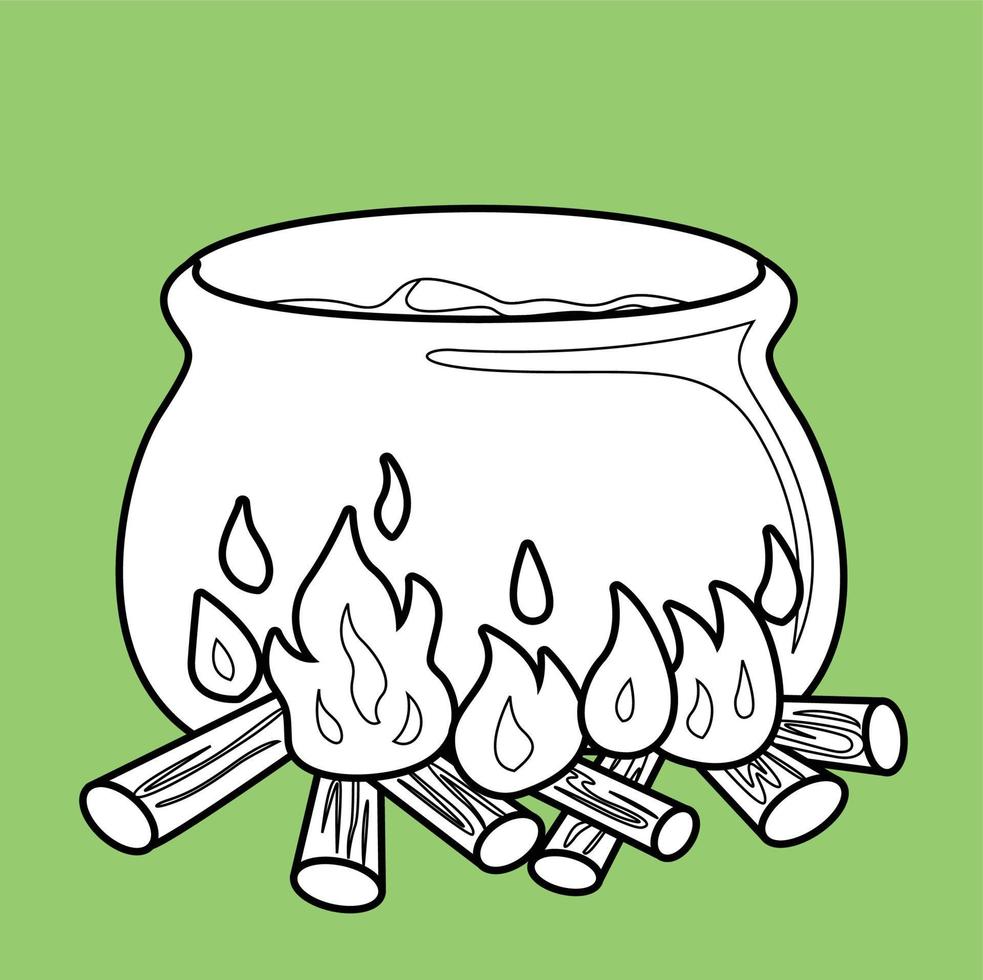 Fire Pot Magic Potion Cartoon Digital Stamp vector