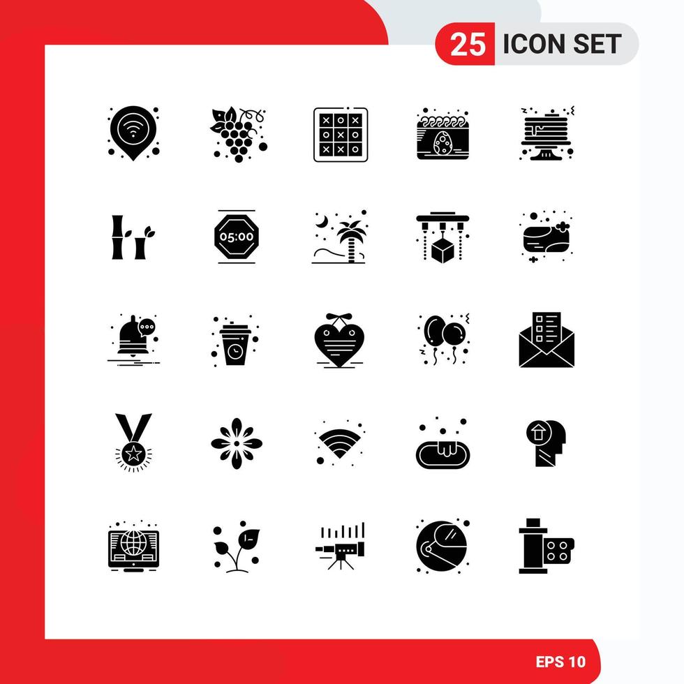 25 Thematic Vector Solid Glyphs and Editable Symbols of egg date organic calendar tic tac toe Editable Vector Design Elements