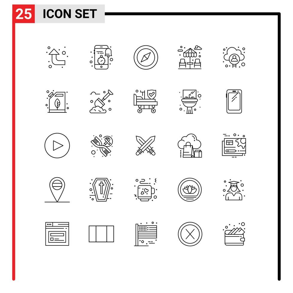 Stock Vector Icon Pack of 25 Line Signs and Symbols for user cloud compass account water Editable Vector Design Elements