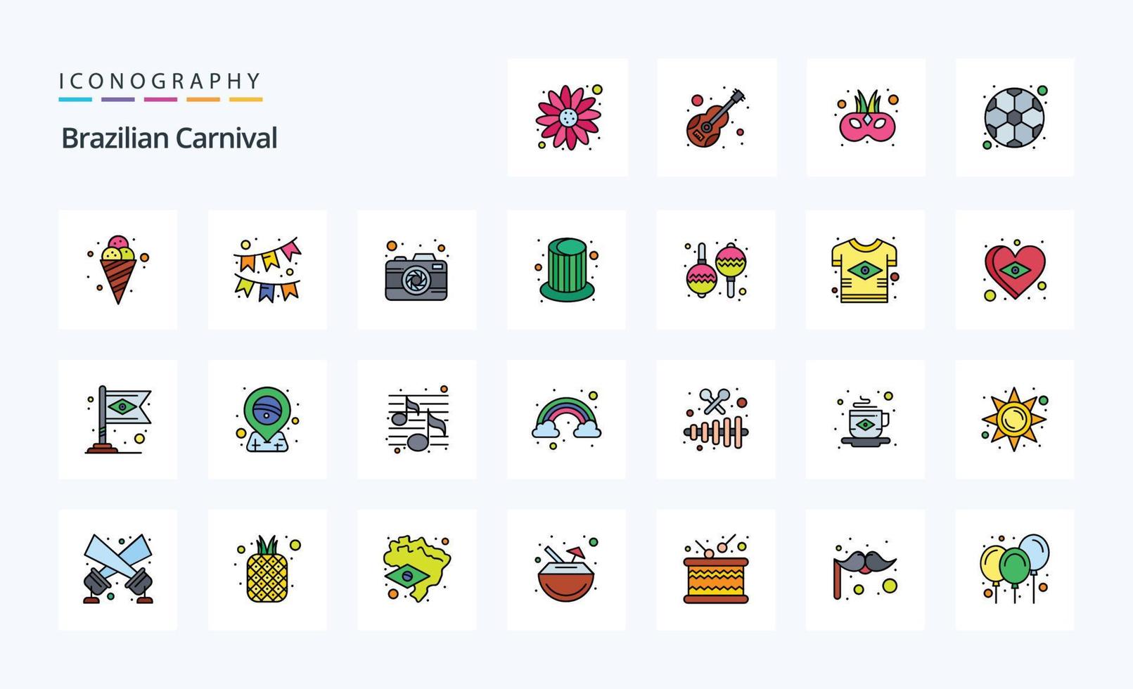 paquete de iconos de estilo lleno de línea de carnaval brasileño 25 vector