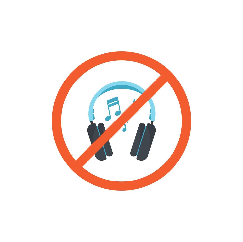 The headphone icon is not allowed. Music ban. Vector flat illustration