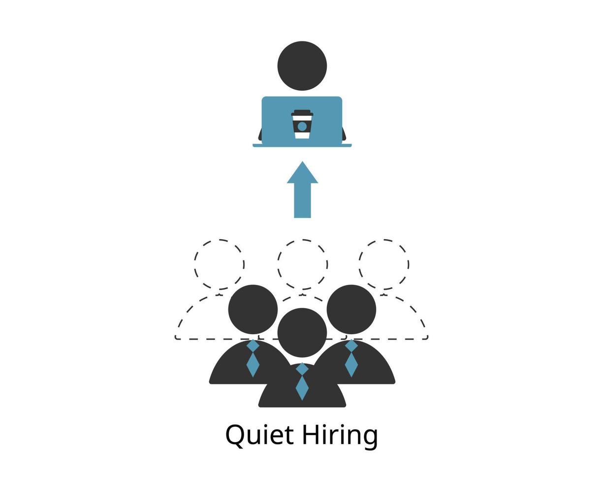 quiet hiring means hiring short term contractors to keep the business running without taking on more full time employees vector