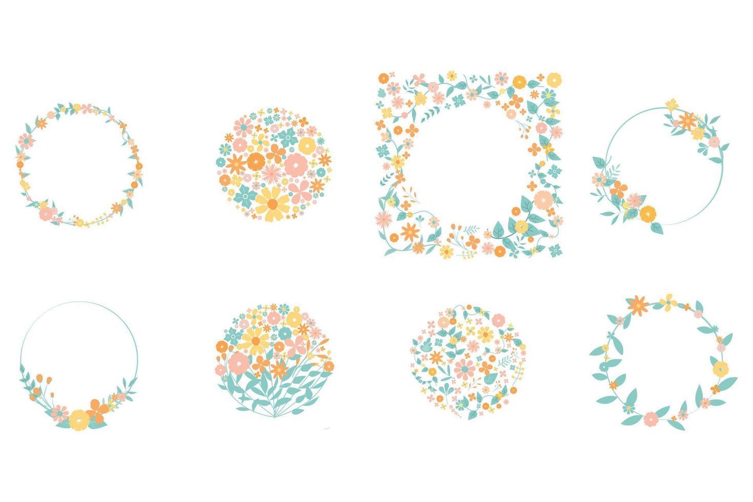 Pastel cute flower element in circle shape set for decoration of valentine or wedding card vector