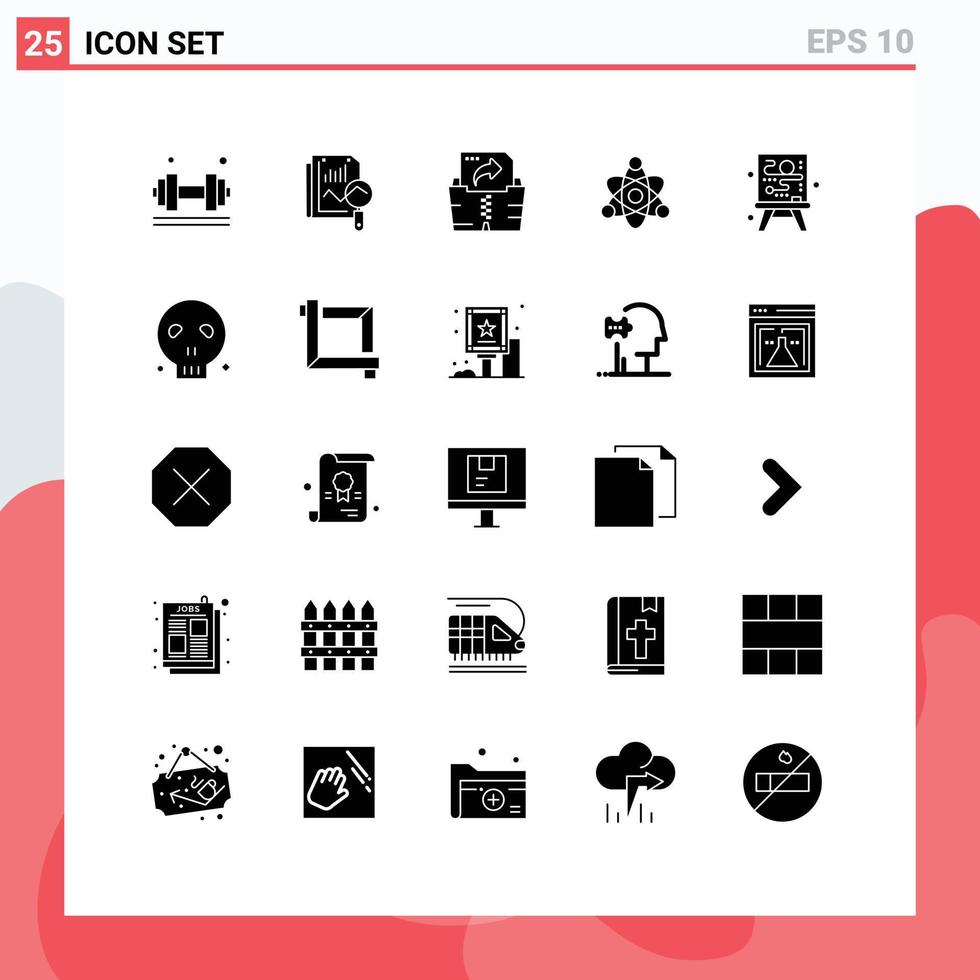 Modern Set of 25 Solid Glyphs Pictograph of process canvas computing education atom Editable Vector Design Elements