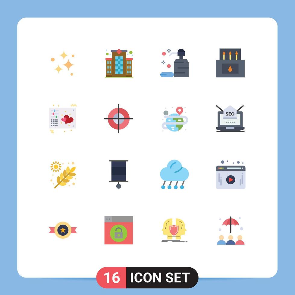 16 iconos creativos, signos y símbolos modernos de amor, coincidencias, campamento de cuidados, jabón, paquete editable de elementos creativos de diseño de vectores. vector