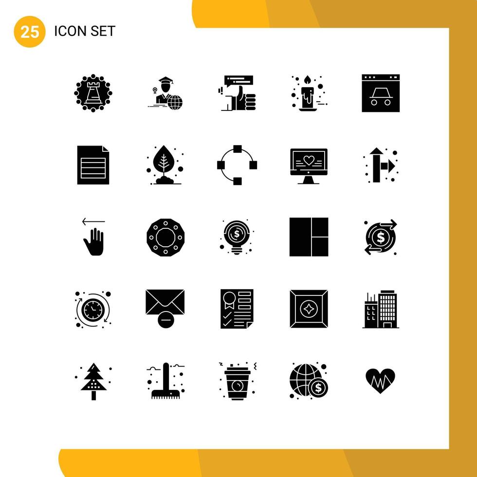 25 Universal Solid Glyph Signs Symbols of gift thanks day scholar candle marketing Editable Vector Design Elements