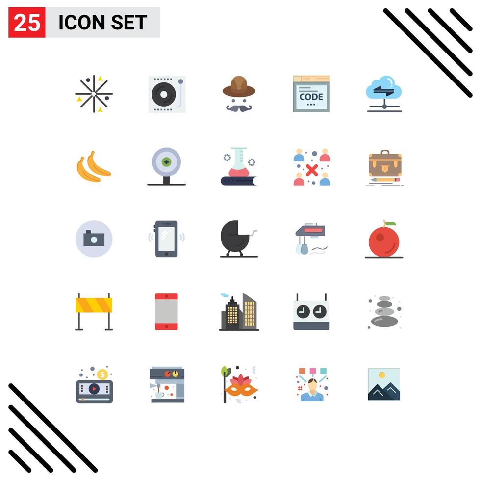 Group of 25 Flat Colors Signs and Symbols for cloud coding vinyl code browser Editable Vector Design Elements