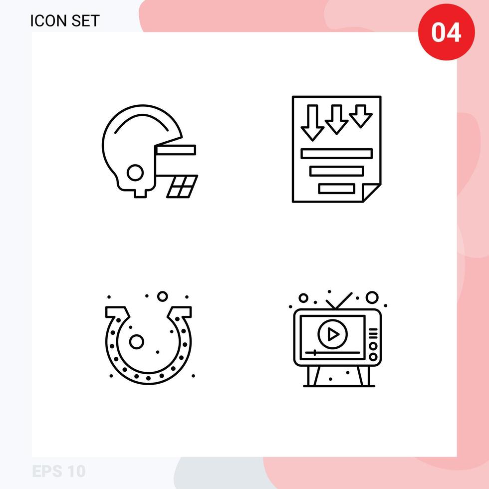 Set of 4 Modern UI Icons Symbols Signs for american festival data paper horseshoe Editable Vector Design Elements