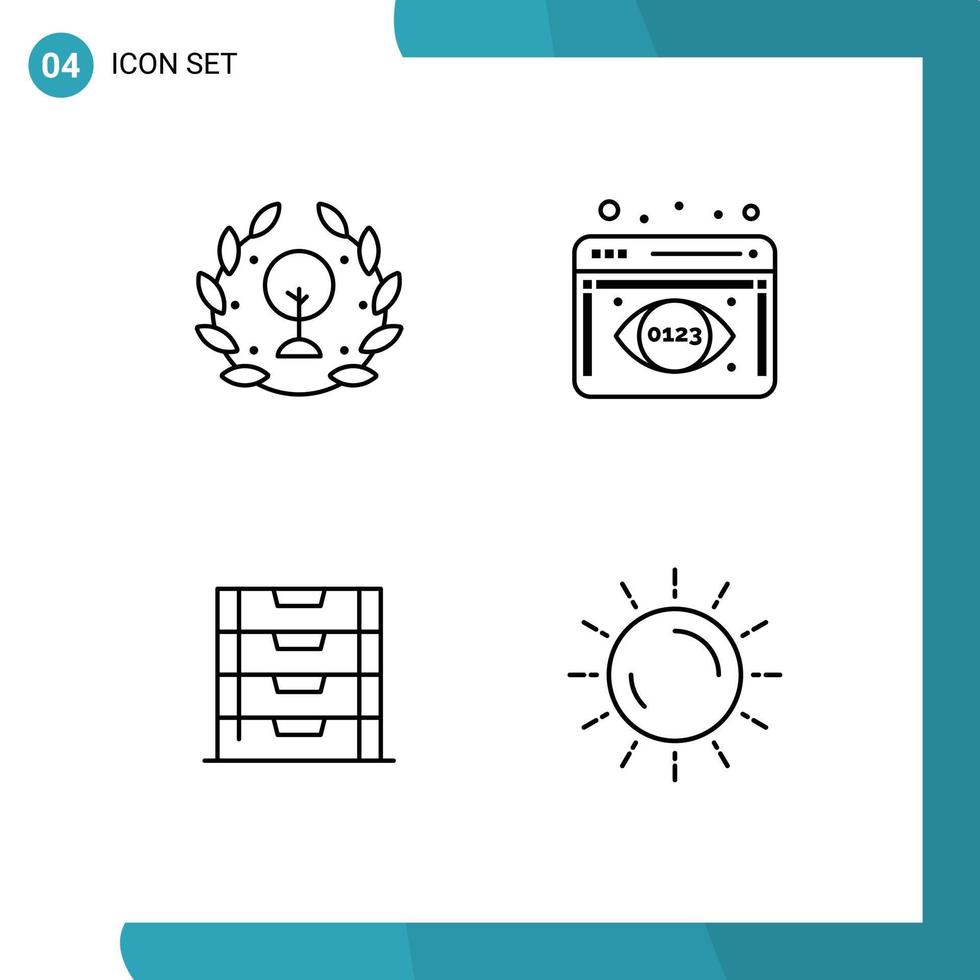 Modern Set of 4 Filledline Flat Colors Pictograph of earth school leaf data visualization sun Editable Vector Design Elements